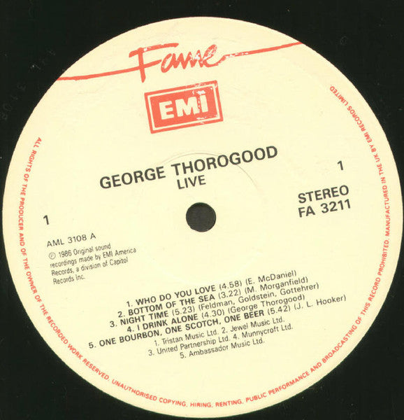 George Thorogood & The Destroyers - Live (tweedehands LP) - Velvet Music