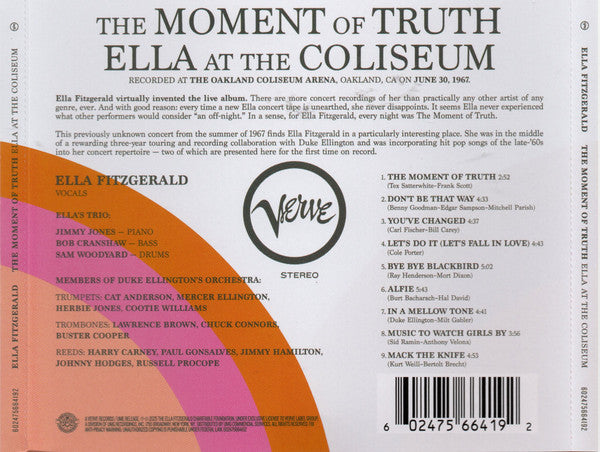 Ella Fitzgerald - The Moment Of Truth (Ella At The Coliseum) (CD) - Velvet Music