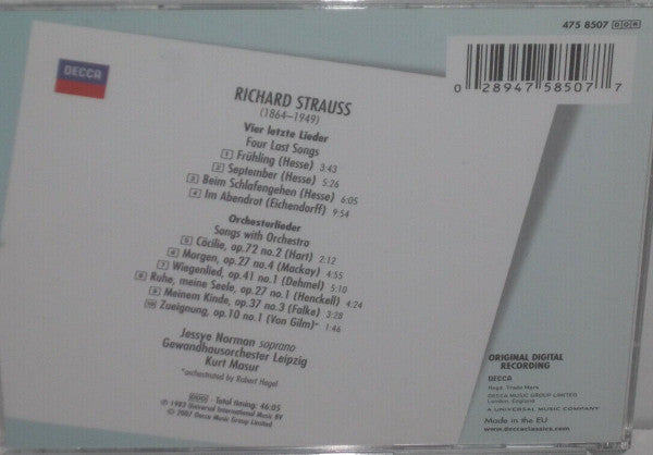Richard Strauss - Jessye Norman, Gewandhausorchester Leipzig, Kurt Masur - Vier Letzte Lieder - 6 Orchesterlieder (CD)