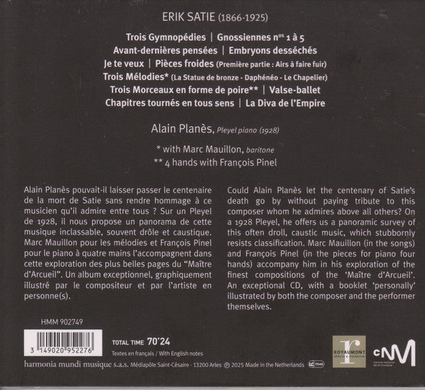 Alain Planès - Satie/Planès (CD) - Velvet Music