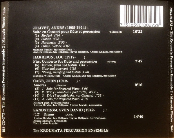 Kroumata Percussion Ensemble & Manuela Wiesler Play Music By André Jolivet, Lou Harrison, John Cage & Sven-David Sandström - The Kroumata Percussion Ensemble 2 / Manuela Wiesler, Flute (CD) - Velvet Music