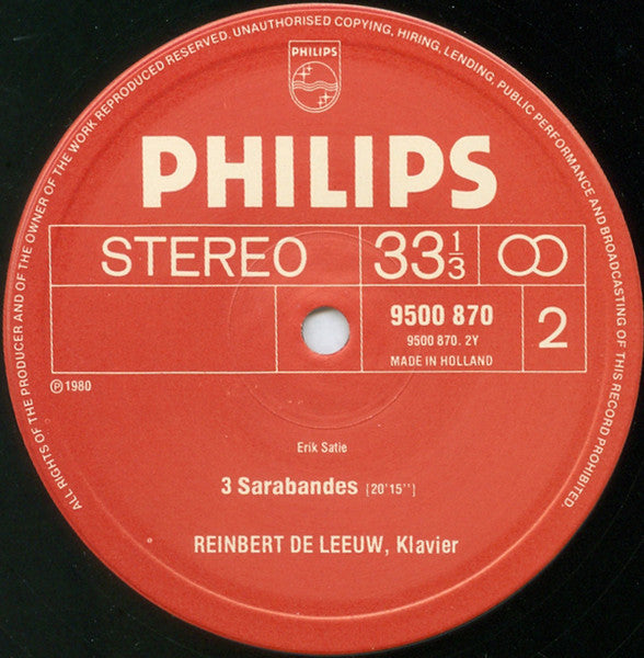 Erik Satie, Reinbert de Leeuw - Early Piano Works, Vol./Folge 2 (tweedehands LP) - Velvet Music