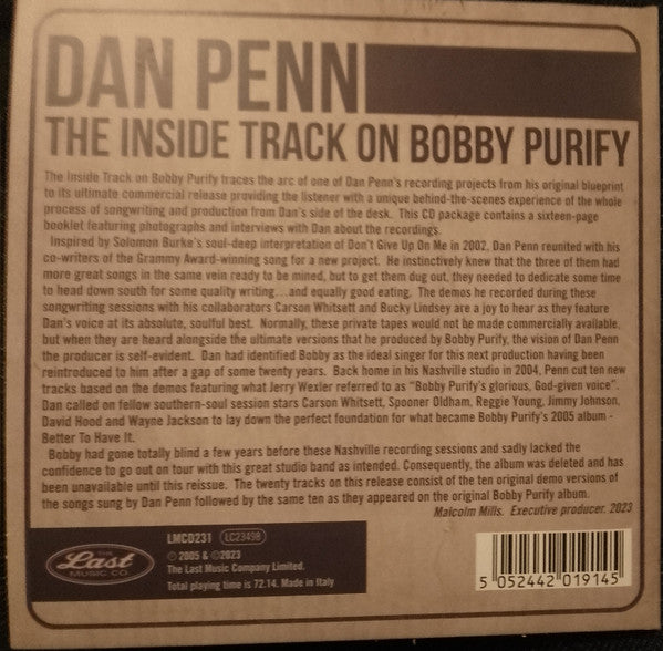 Dan Penn - The Inside Track On Bobby Purify (CD) - Velvet Music