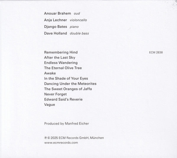 Anouar Brahem, Anja Lechner, Django Bates, Dave Holland - After The Last Sky = بعد السماء الأخيرة (CD) - Velvet Music