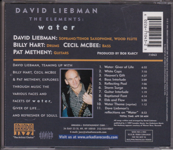 David Liebman With Billy Hart, Cecil McBee & Pat Metheny - The Elements : Water (tweedehands CD) - Velvet Music