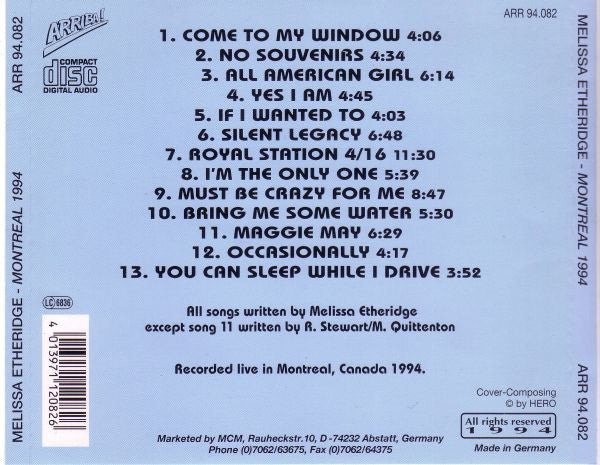 Melissa Etheridge - Montreal 1994 (LP) - Velvet Music