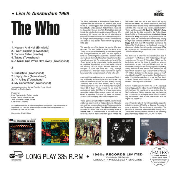 Who, The - Live In Amsterdam 1969 (LP) - Velvet Music