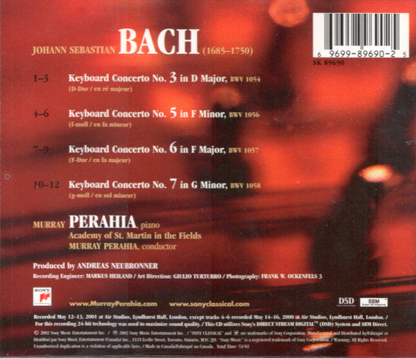 Johann Sebastian Bach • Murray Perahia, Academy Of St. Martin-in-the-Fields, The - Keyboard Concertos Nos. 3, 5, 6, 7 (CD) - Velvet Music