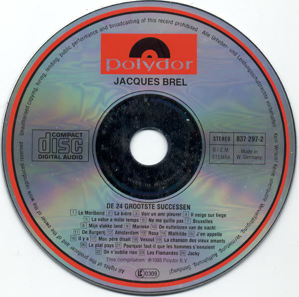 Jacques Brel - De 24 Grootste Successen (tweedehands CD) - Velvet Music