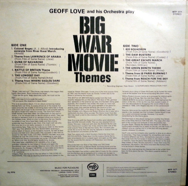 Geoff Love & His Orchestra - Big War Movie Themes (tweedehands LP) - Velvet Music