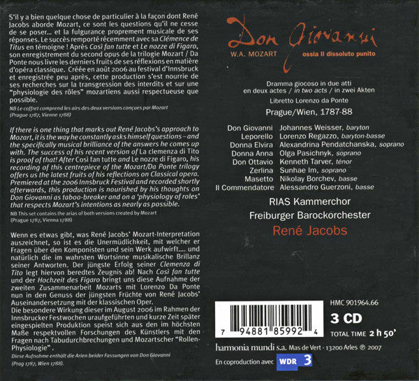 Wolfgang Amadeus Mozart - Johannes Weisser ∙ Lorenzo Regazzo ∙ Alexandrina Pendatchanska ∙ Olga Pasichnyk ∙ Kenneth Tarver ∙ Sunhae Im ∙ Nikolay Borchev ∙ Alessandro Guerzoni ∙ RIAS-Kammercho - Don Giovanni (tweedehands CD) - Velvet Music
