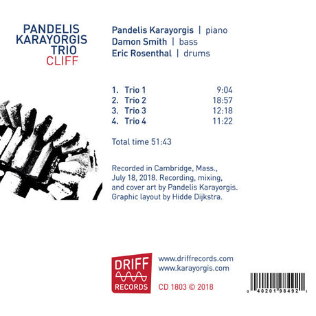 Pandelis Karayorgis Trio, Damon Smith, Eric Rosenthal - Cliff (tweedehands CD) - Velvet Music