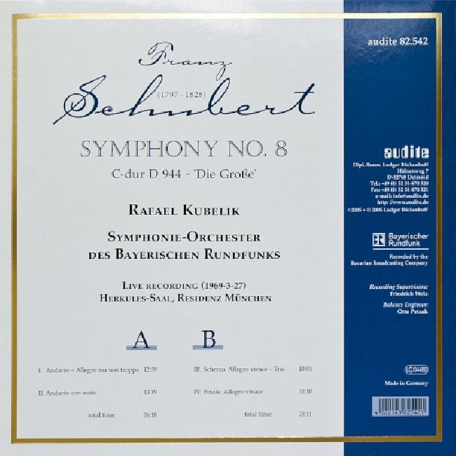 Rafael Kubelik /sinfonieorchester Des Br - Schubert: symphony no. 8, d 944 'the great' (LP)