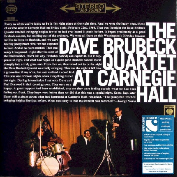 Dave Brubeck -quartet- - At carnegie hall (LP) - Velvet Music