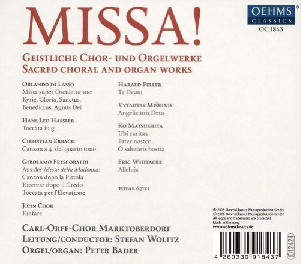 Carl Orff Chor - Missa! (CD) - Velvet Music