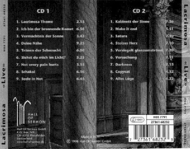 Lacrimosa - Live (CD) - Velvet Music