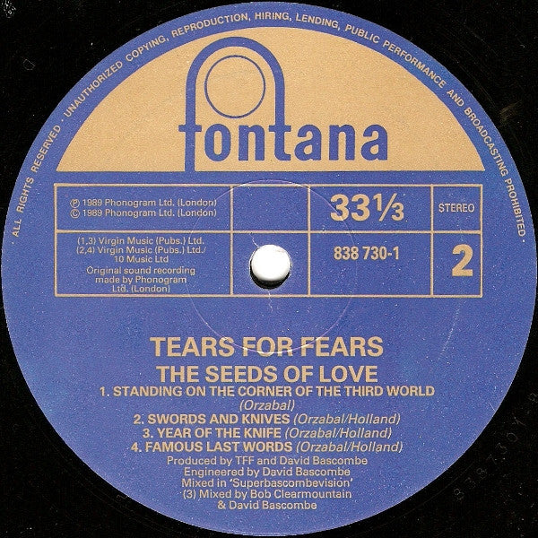 Tears For Fears - The Seeds Of Love (tweedehands LP) - Velvet Music