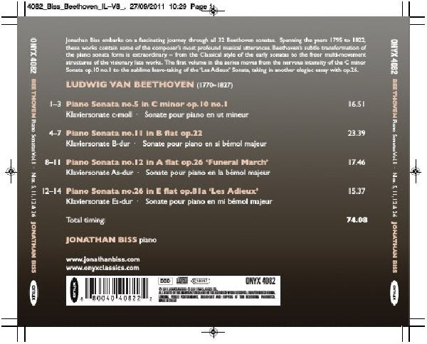 Jonathan Biss - Beethoven: piano sonatas vol.1 no.5,11,12,26 (CD) - Velvet Music