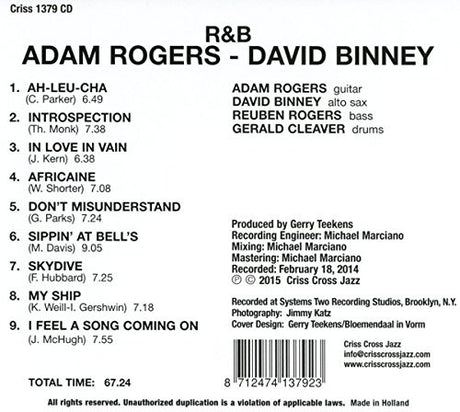 Adam Rogers (2), David Binney - R&B (tweedehands CD) - Velvet Music