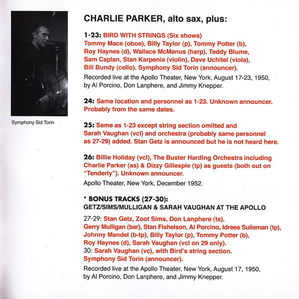 Charlie Parker - Complete Bird At The Apollo (CD) - Velvet Music