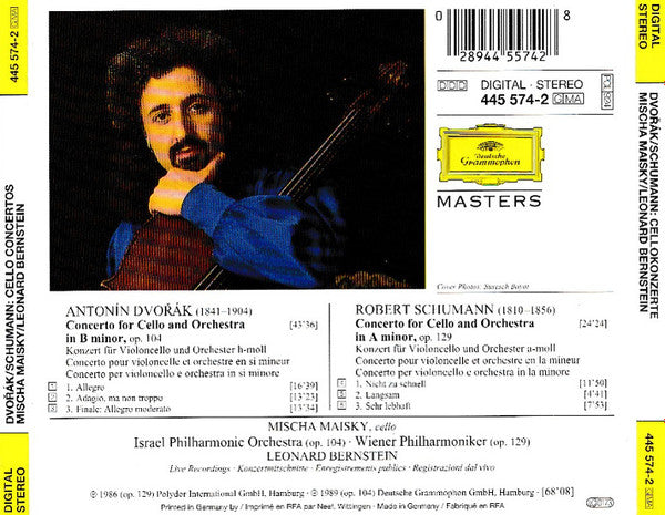 Antonín Dvořák • Robert Schumann | Mischa Maisky • Leonard Bernstein - Cello Concertos (tweedehands CD)