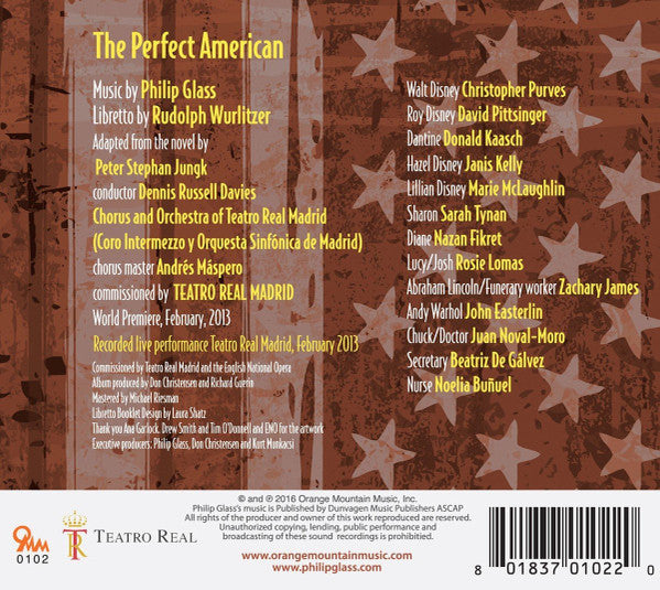 Philip Glass / Rudolph Wurlitzer, Peter Stephan Jungk, Dennis Russell Davies, Orquesta Sinfónica De Madrid - The Perfect American (CD) - Velvet Music