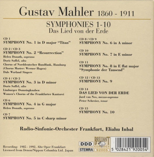 Gustav Mahler - Radio-Sinfonie-Orchester Frankfurt, Eliahu Inbal - Symphonies 1-10 / Das Lied Von Der Erde (second-hand CD)