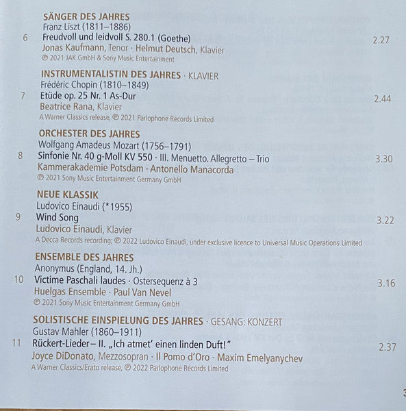 Various - Best Of Klassik 2022 (Die Grosse Gala Der Opus Klassik-Preisträger) (CD) - Velvet Music