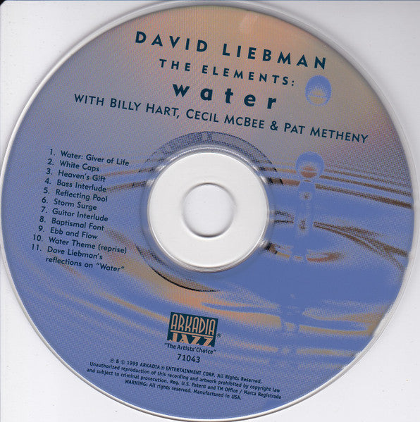 David Liebman With Billy Hart, Cecil McBee & Pat Metheny - The Elements : Water (tweedehands CD) - Velvet Music