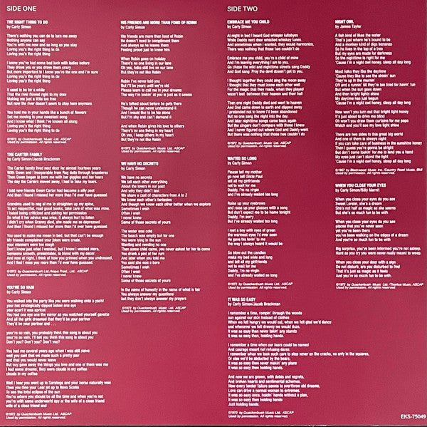 Carly Simon - No secrets (LP) - Velvet Music