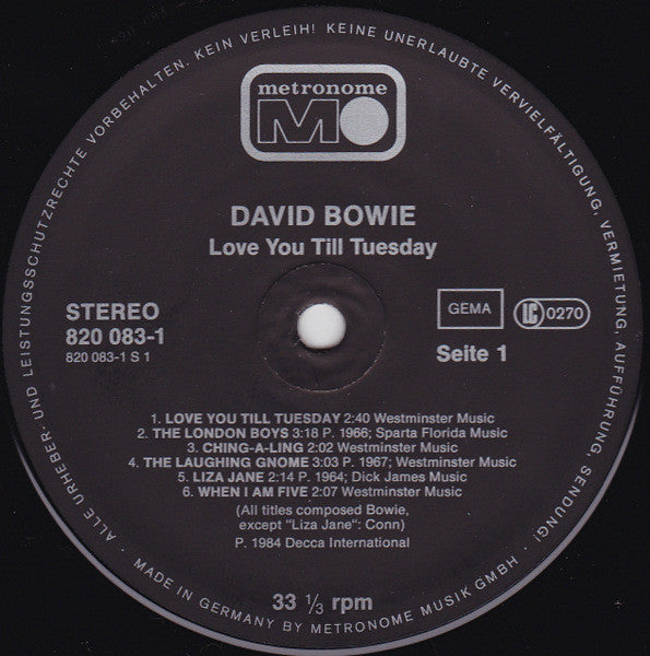 David Bowie - Love You Till Tuesday (tweedehands LP) - Velvet Music