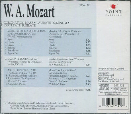 Wolfgang Amadeus Mozart : Der Mozarteumchor Salzburg And Das Mozarteum Orchester Salzburg, Ernst Hinreiner, Gabriele Fuchs, Angelika Novak, Franz Sailer, Hartmut Müller - Coronation Mass - Laudate Dominum - Exsultate, Jubilate (second-hand CD)