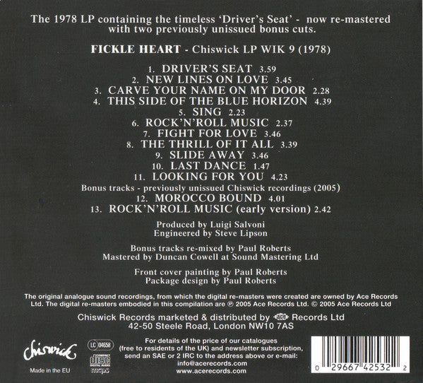 Sniff 'n' the Tears - Fickle Heart (CD) - Velvet Music