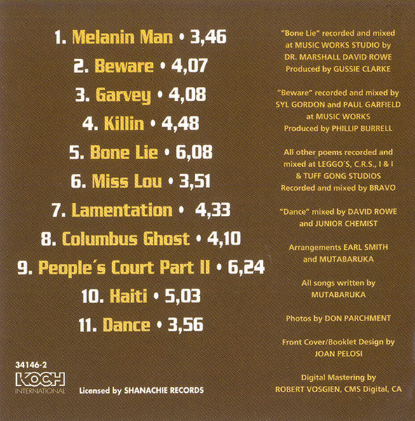 Mutabaruka - Melanin Man (second hand CD)