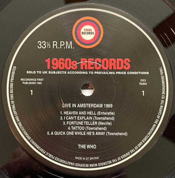 Who, The - Live In Amsterdam 1969    (LP) - Velvet Music