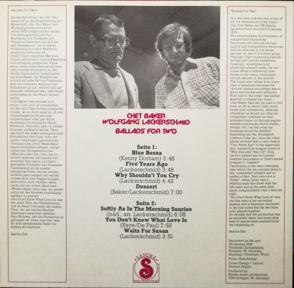 Chet Baker / Wolfgang Lackerschmid - Ballads For Two (LP d'occasion)