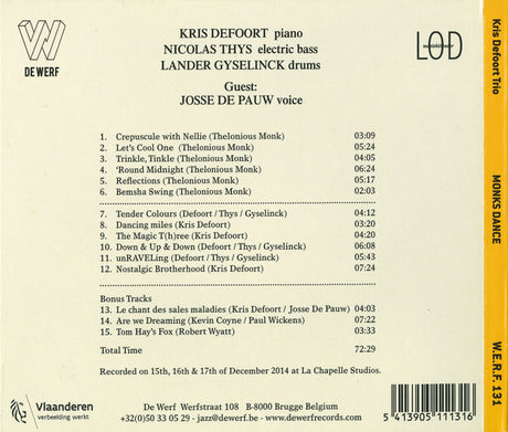 Kris Defoort Trio - Monks Dance (tweedehands CD)