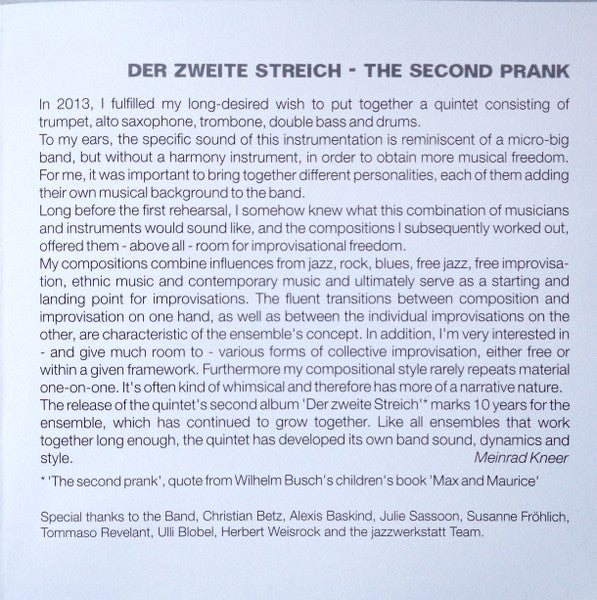 Meinrad Kneer Quintet - Der Zweite Streich (tweedehands CD) - Velvet Music