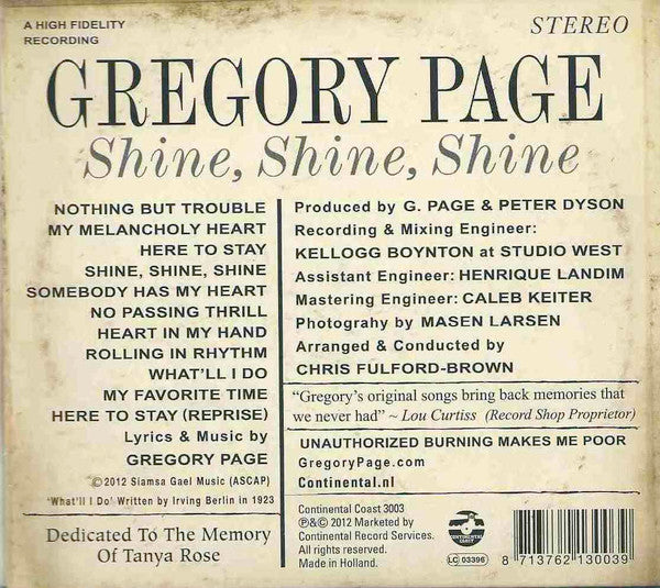 Gregory Page & His Big Band Orchestra - Shine, Shine, Shine (tweedehands CD)