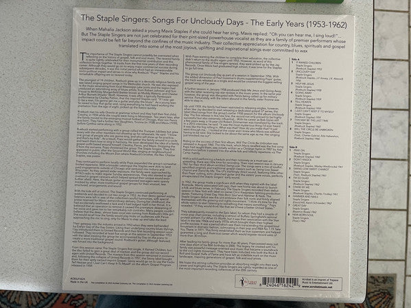 Staple Singers, The - Songs for Uncloudy Days: The Early Years 1953-1962 (LP) - Velvet Music