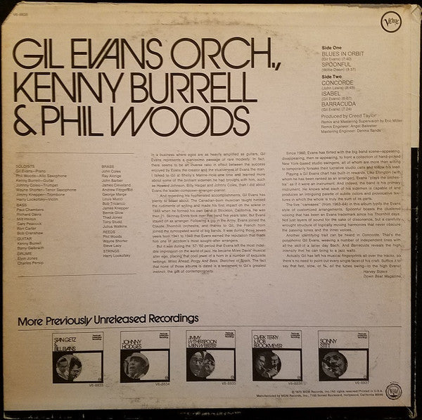 Gil Evans And His Orchestra, Kenny Burrell & Phil Woods - Previously Unreleased Recordings (tweedehands LP) - Velvet Music
