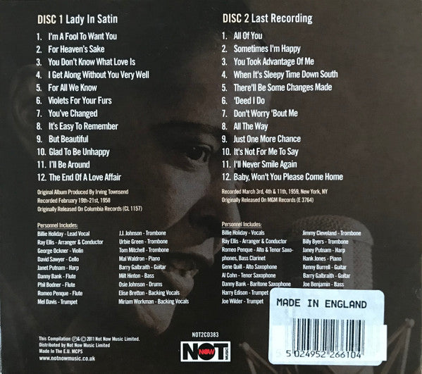 Billie Holiday - Lady In Satin / Last Recording (CD) - Velvet Music