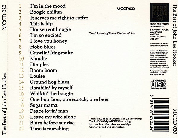 John Lee Hooker - The Best Of John Lee Hooker (tweedehands CD) - Velvet Music