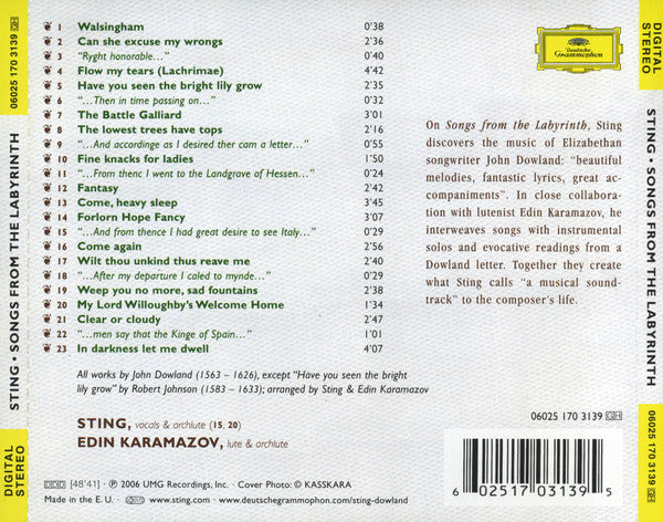 Sting - Songs From The Labyrinth (CD) - Velvet Music