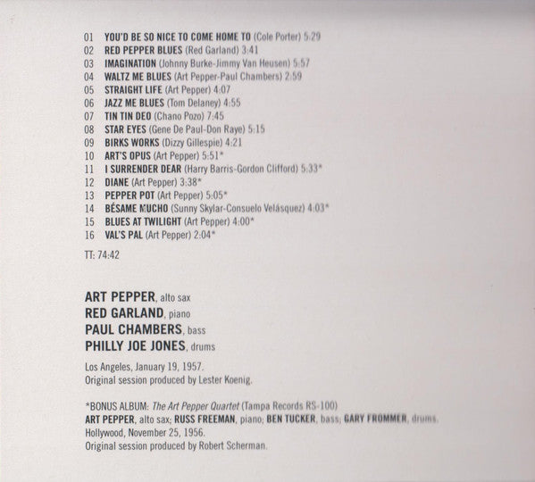 Art Pepper - Meets The Rhythm Section (CD) - Velvet Music