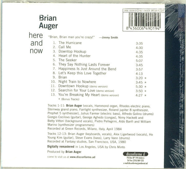 Brian Auger - Here And Now (CD) - Velvet Music